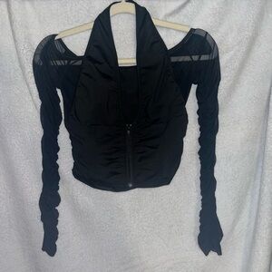 Sheer long-sleeves zip up shirt.